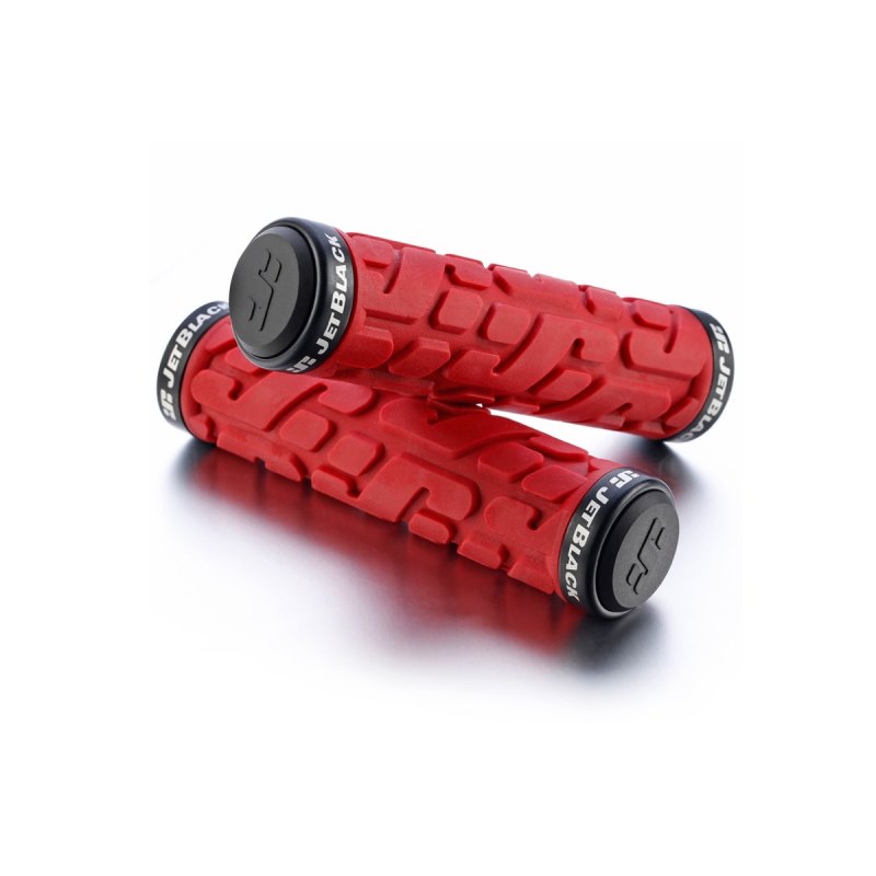 Jet Black Rivet Lock On Grips RED/BLK